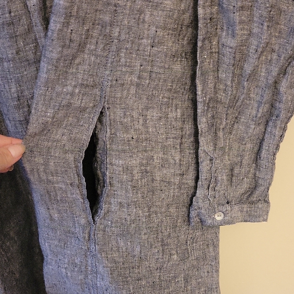 Tahari Long Sleeve Gray Linen Dress a line Sz Large  loose fit - Picture 4 of 6